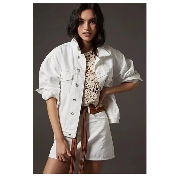 Favorite Daughter Jackets & Blazers - Favorite Daughter White Pockets Denim The Otto Jacket Boyfriend Distress Jacket